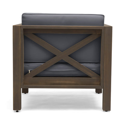 Brava Mid-Century Modern Club Chair with water resistant cushions in dark gray, wood frame on Tampa Home & Garden Store