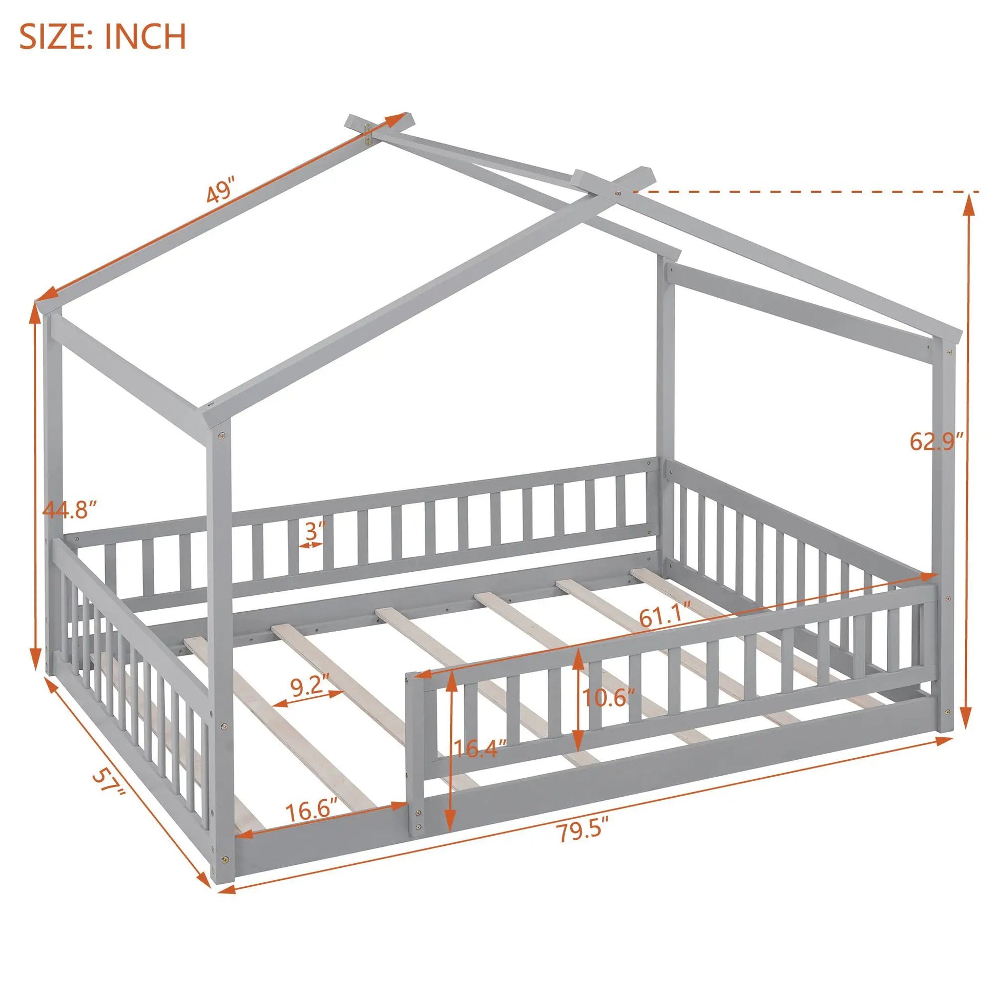 Bed House Bed Frame With Fence canopy bed frame by Unique Piece Furniture in gray on Tampa Home & Garden Store