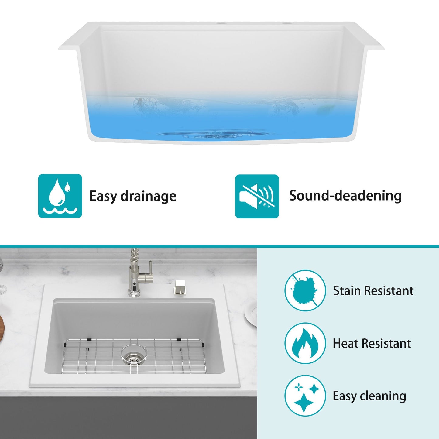 Drop In White Quartz Sink and Composite Basin