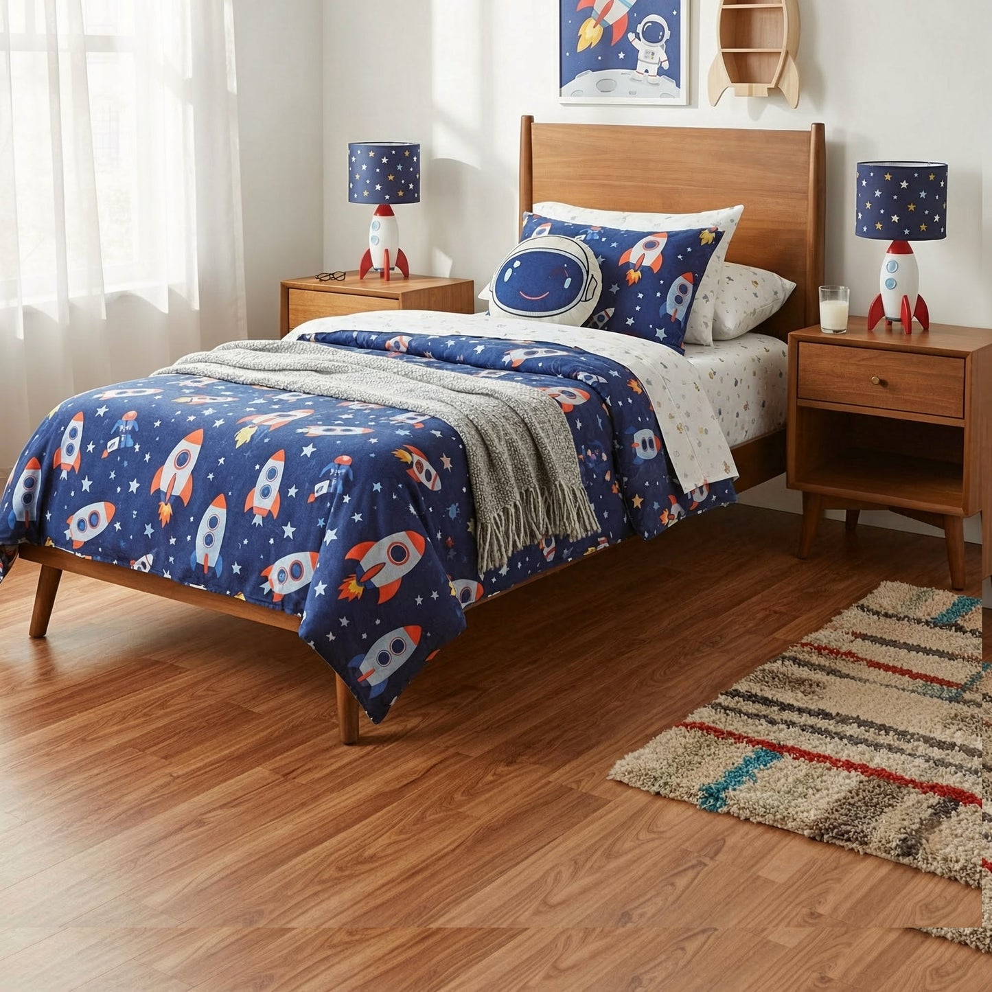 Cohron solid wood twin platform bed with rocket bedding by HouseOfZazla on Tampa Home & Garden Store