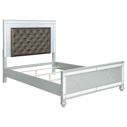 Karmen Panel Bed tufted gray headboard with white carved frame by HouseOfZazla on Tampa Home & Garden Store
