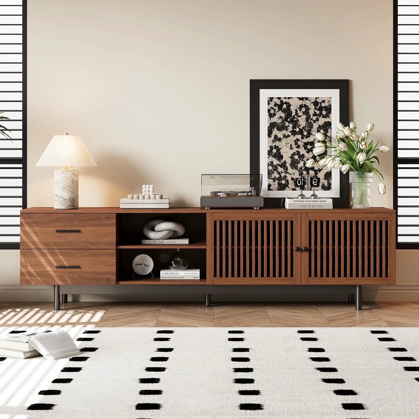 78in Walnut TV Stand for 85in TVs with deep drawers Unique Piece Furniture on Tampa Home & Garden Store