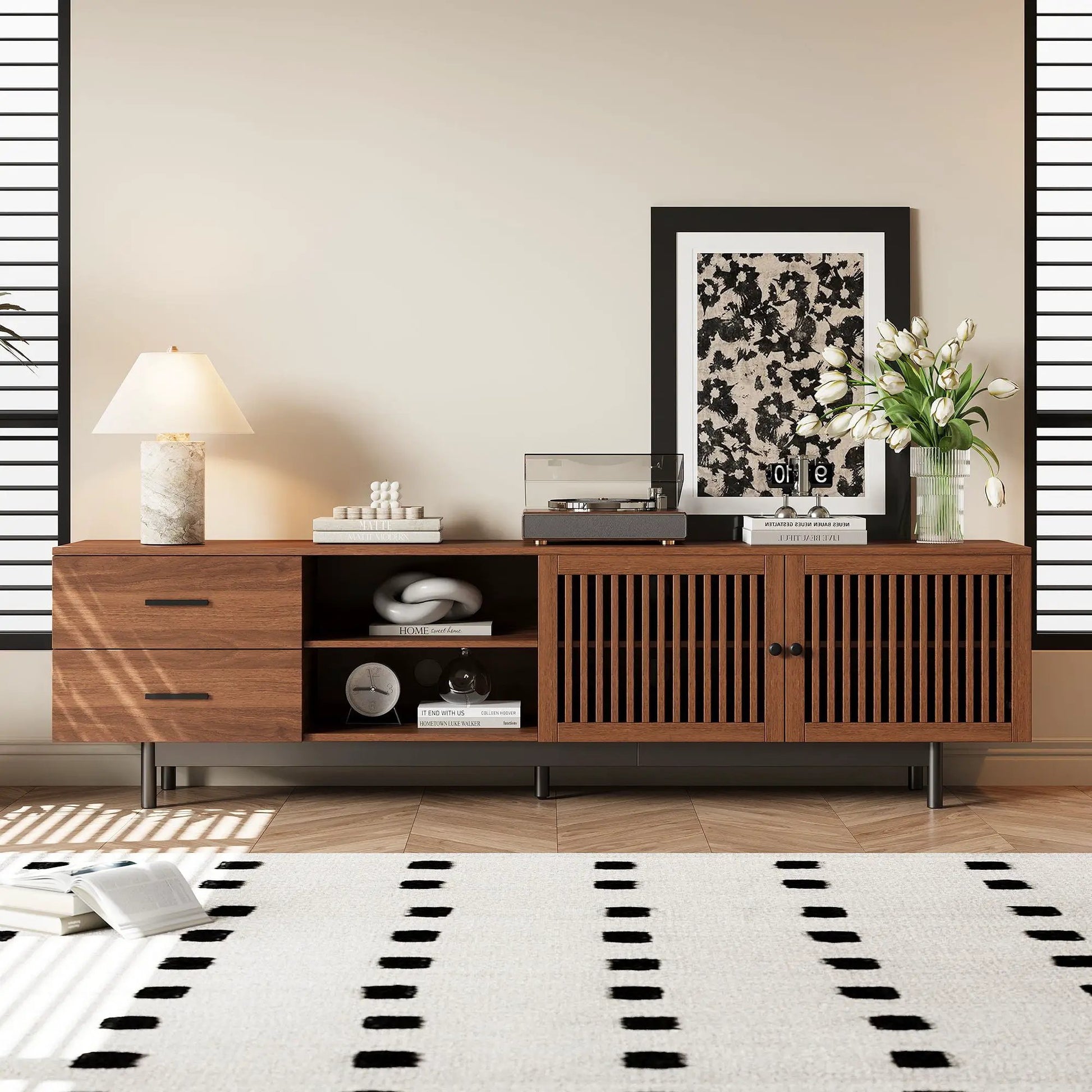 78in Walnut TV Stand for 85in TVs with deep drawers Unique Piece Furniture on Tampa Home & Garden Store