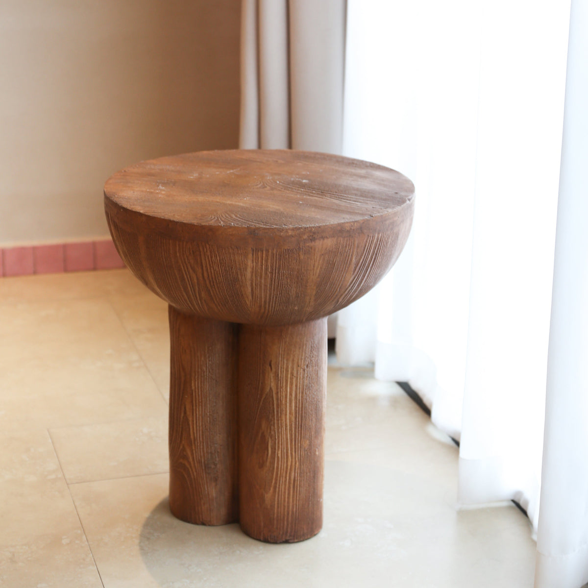 Iris Outdoor Patio Three-Legged Wood-Grain Side Table, dark brown tripod legs by HouseOfZazla on Tampa Home & Garden Store