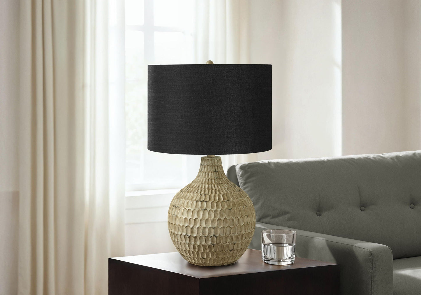 Table lamp resin brown with black drum shade and honeycomb base by HouseOfZazla on Tampa Home & Garden Store