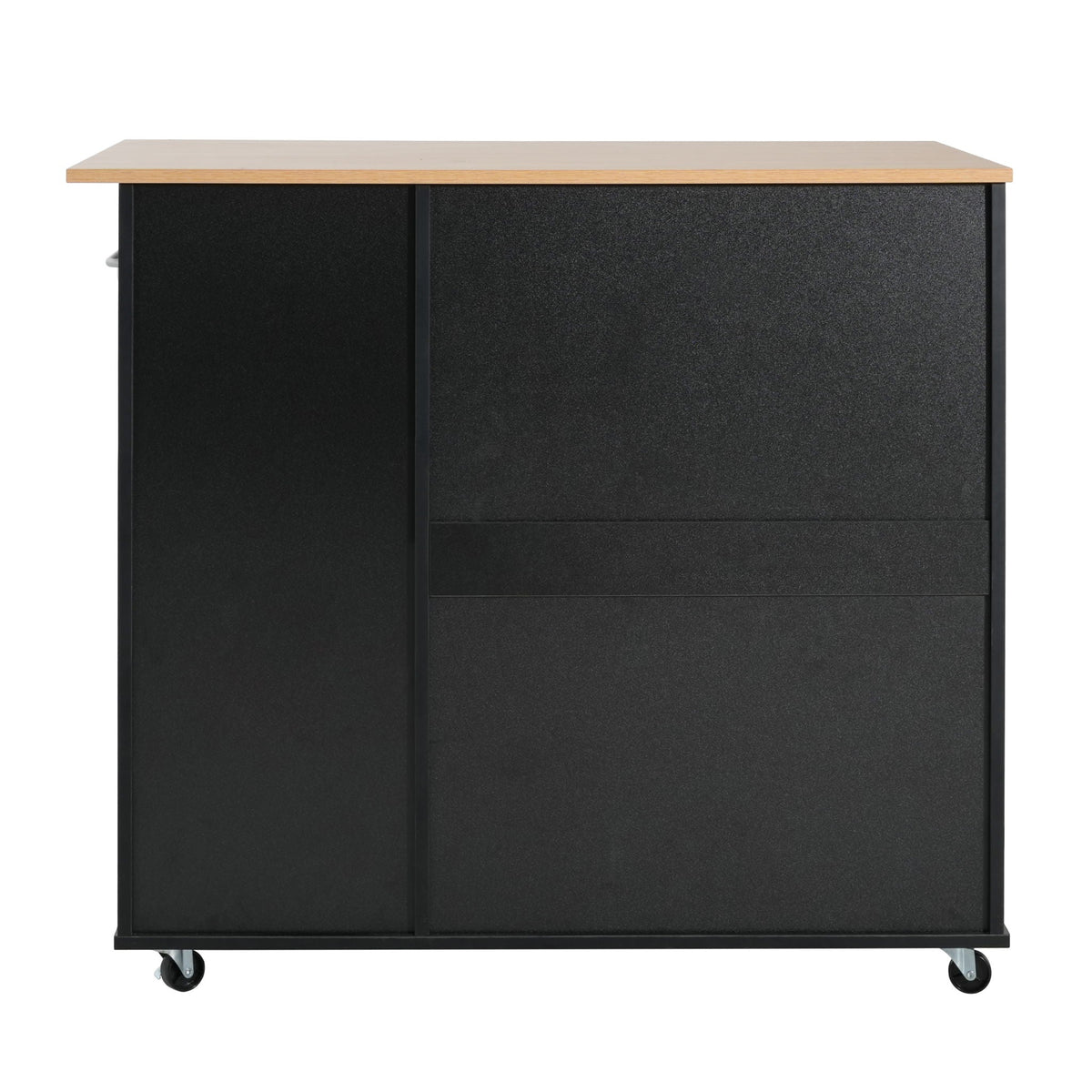 Mobile kitchen cart with storage, black body, wood top, 2 doors and 3 drawers on casters on Tampa Home & Garden Store