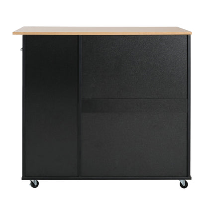 Mobile kitchen cart with storage, black body, wood top, 2 doors and 3 drawers on casters on Tampa Home & Garden Store