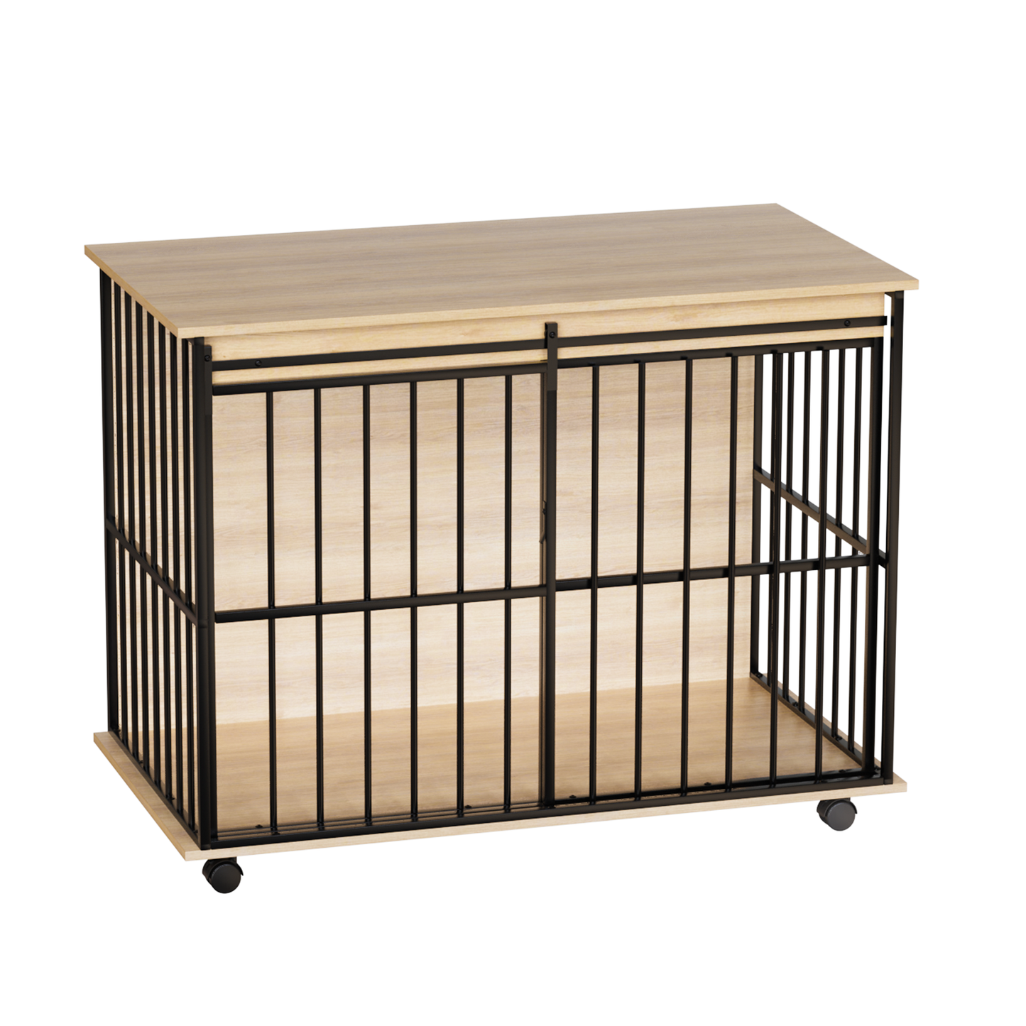 Large dog crate furniture in wood-top, black metal frame with wheels by HouseOfZazla on Tampa Home & Garden Store
