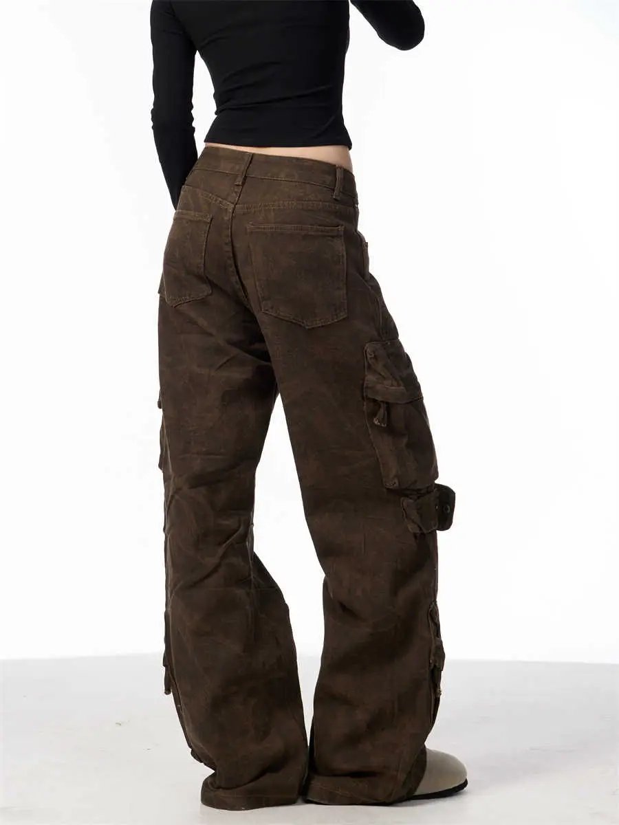 Women's camouflage cargo pants, brown camo, loose wide-leg with cargo pockets FLIPSTYLEZLLC on Tampa Home & Garden Store