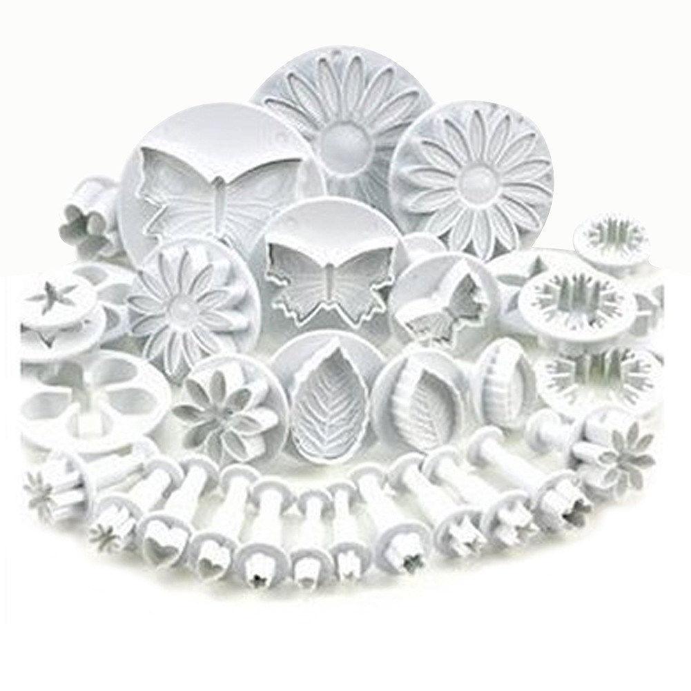 Stevvex 33-piece fondant cutter set in white plastic with flower and butterfly molds on Tampa Home & Garden Store