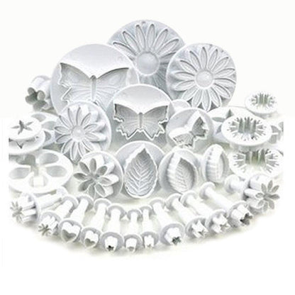 Stevvex 33-piece fondant cutter set in white plastic with flower and butterfly molds on Tampa Home & Garden Store