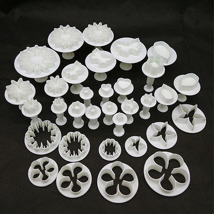 Stevvex 33pc fondant cutter set white plastic molds with heart star flower shapes for cake decorating on Tampa Home & Garden Store