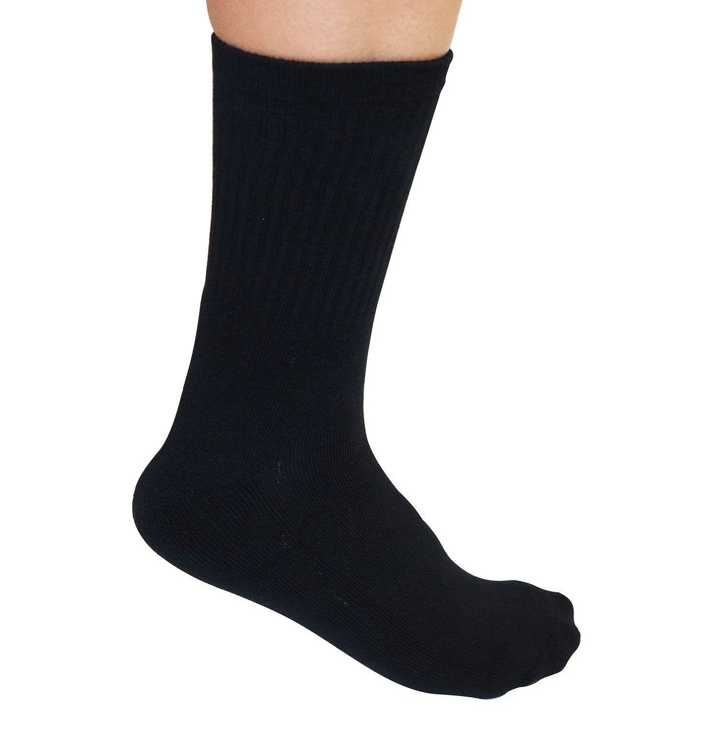 3/4 Crew Black Bamboo Viscose Socks by Spun Bamboo worn on leg on Tampa Home & Garden Store