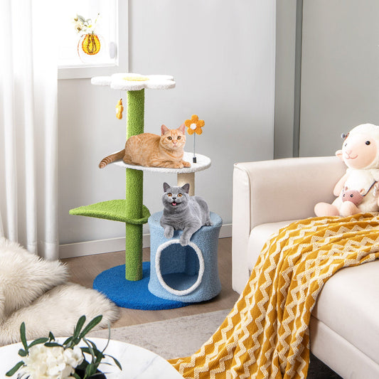 34.5 Inch 4-Tier Cute Cat Tree with Jingling Balls and Condo-Blue - Tampa Home & Garden Store