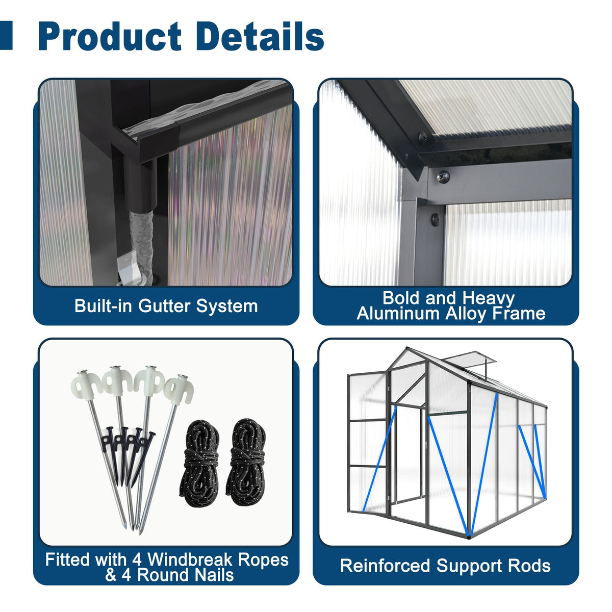 Windproof Greenhouse with Raised Base polycarbonate panels black HouseOfZazla on Tampa Home & Garden Store