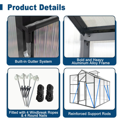 Windproof Greenhouse with Raised Base polycarbonate panels black HouseOfZazla on Tampa Home & Garden Store