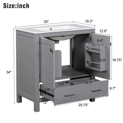 Bathroom vanity with undermount sink, gray cabinet, two doors and a drawer, soft-close storage on Tampa Home & Garden Store