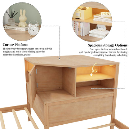 Compact L Shaped Bed Frame with Trundle and Desk