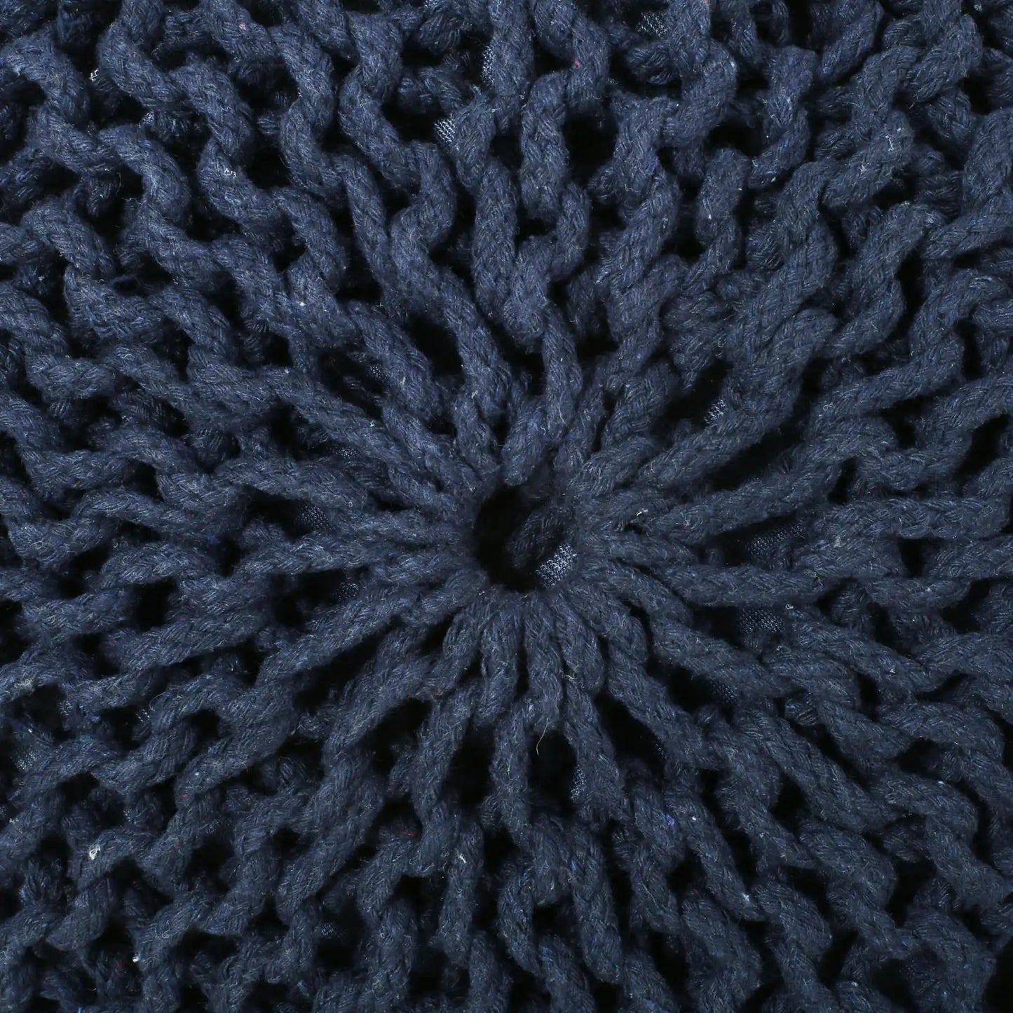 Knitted cotton round pouf fabric in navy with chunky loops for ottomans on Tampa Home & Garden Store