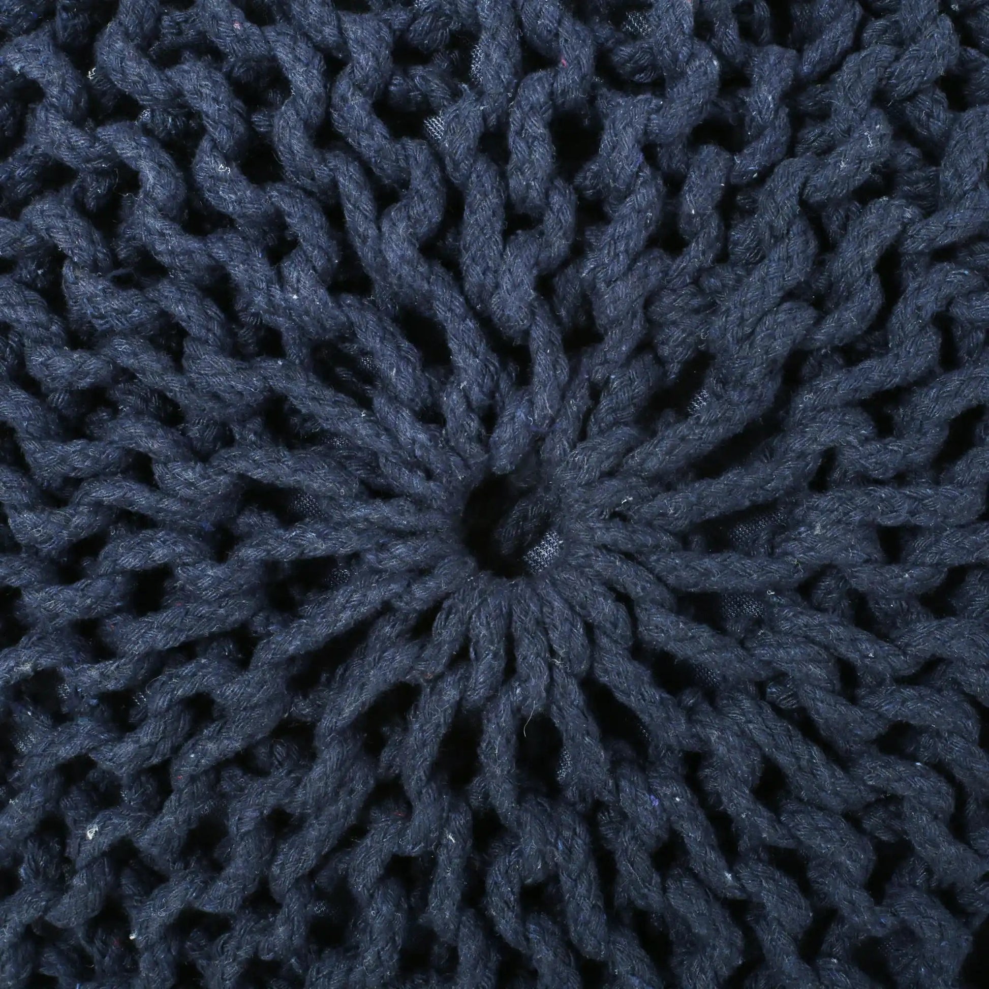 Knitted cotton round pouf fabric in navy with chunky loops for ottomans on Tampa Home & Garden Store