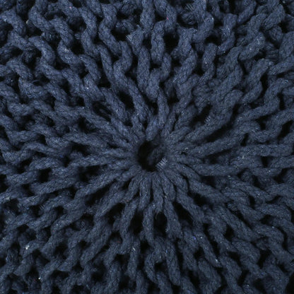 Knitted cotton round pouf fabric in navy with chunky loops for ottomans on Tampa Home & Garden Store