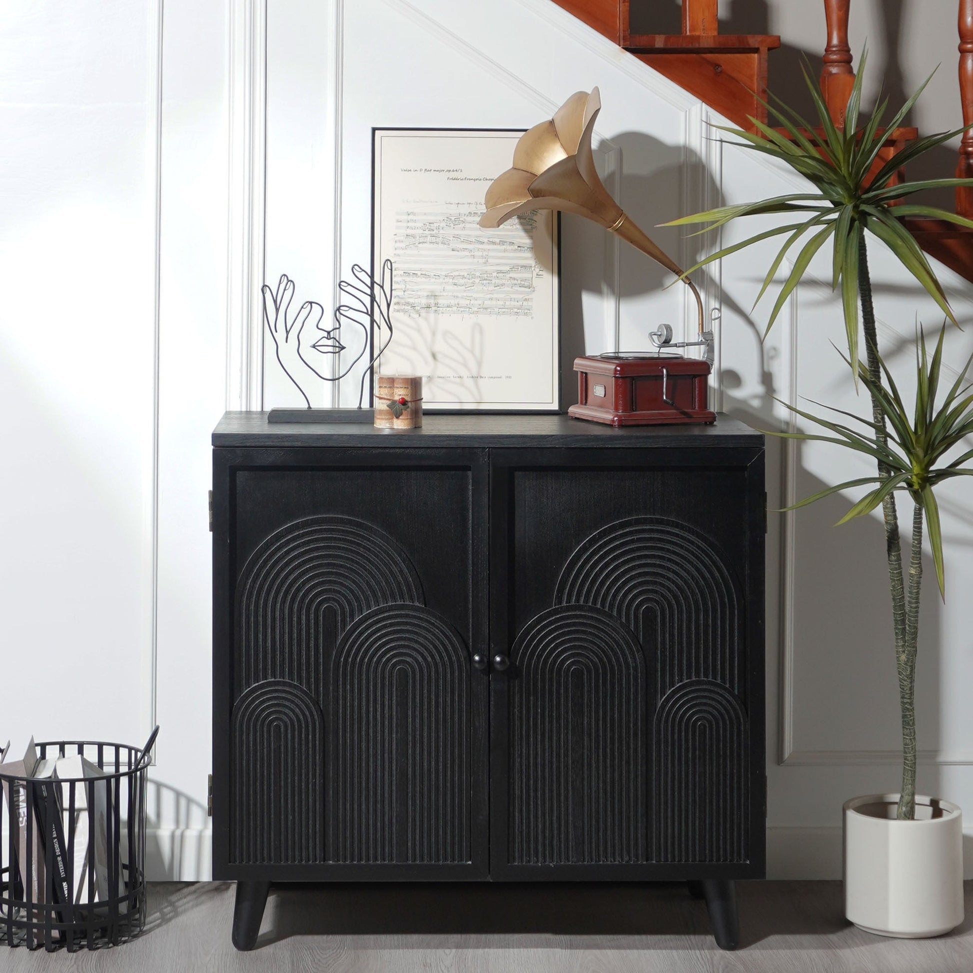 Modern Black Wood Storage Cabinet with Embossed Doors by HouseOfZazla, two-door accent furniture on Tampa Home & Garden Store