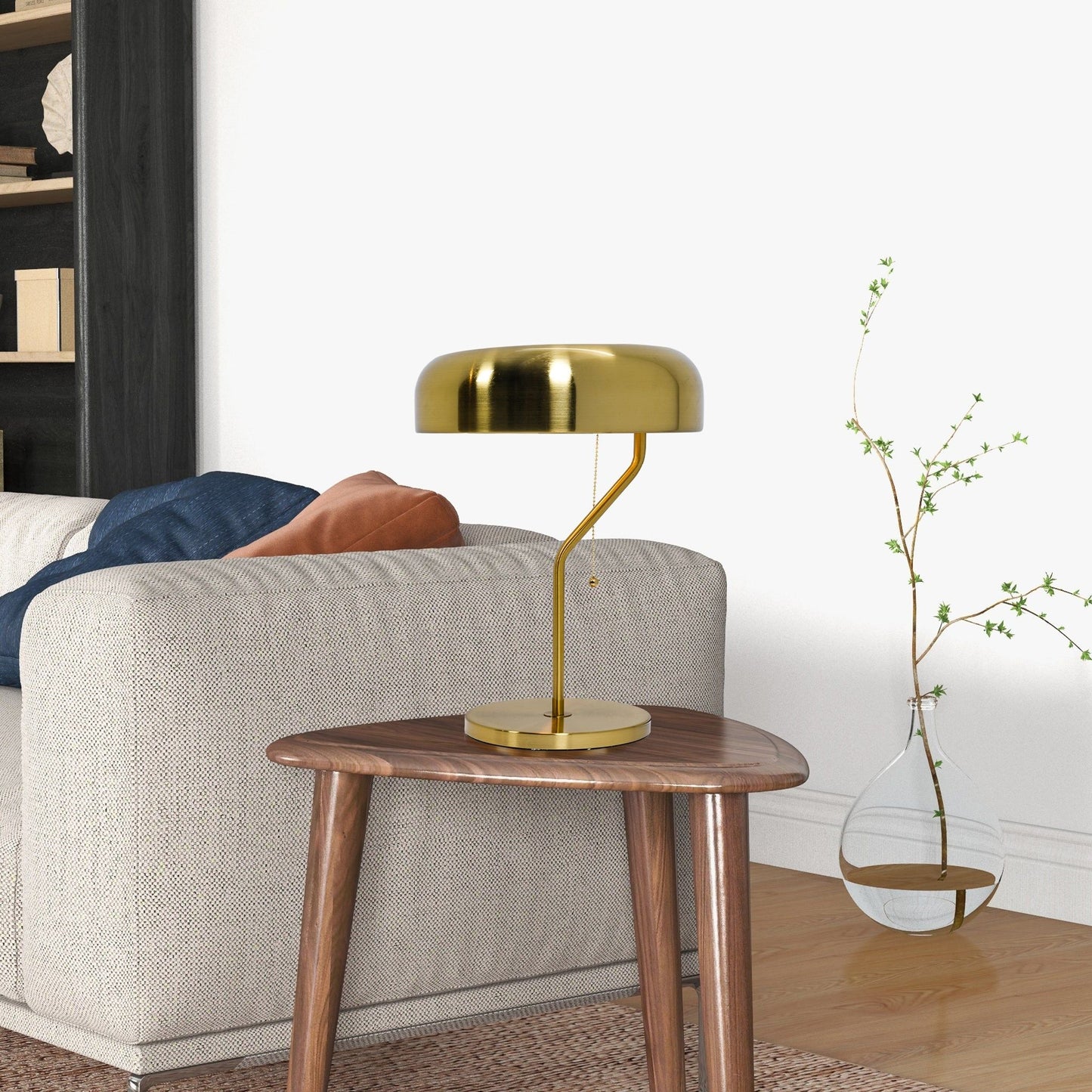 Bedside Nightstand Table Lamp Gold with brass finish and curved stem by HouseOfZazla on Tampa Home & Garden Store