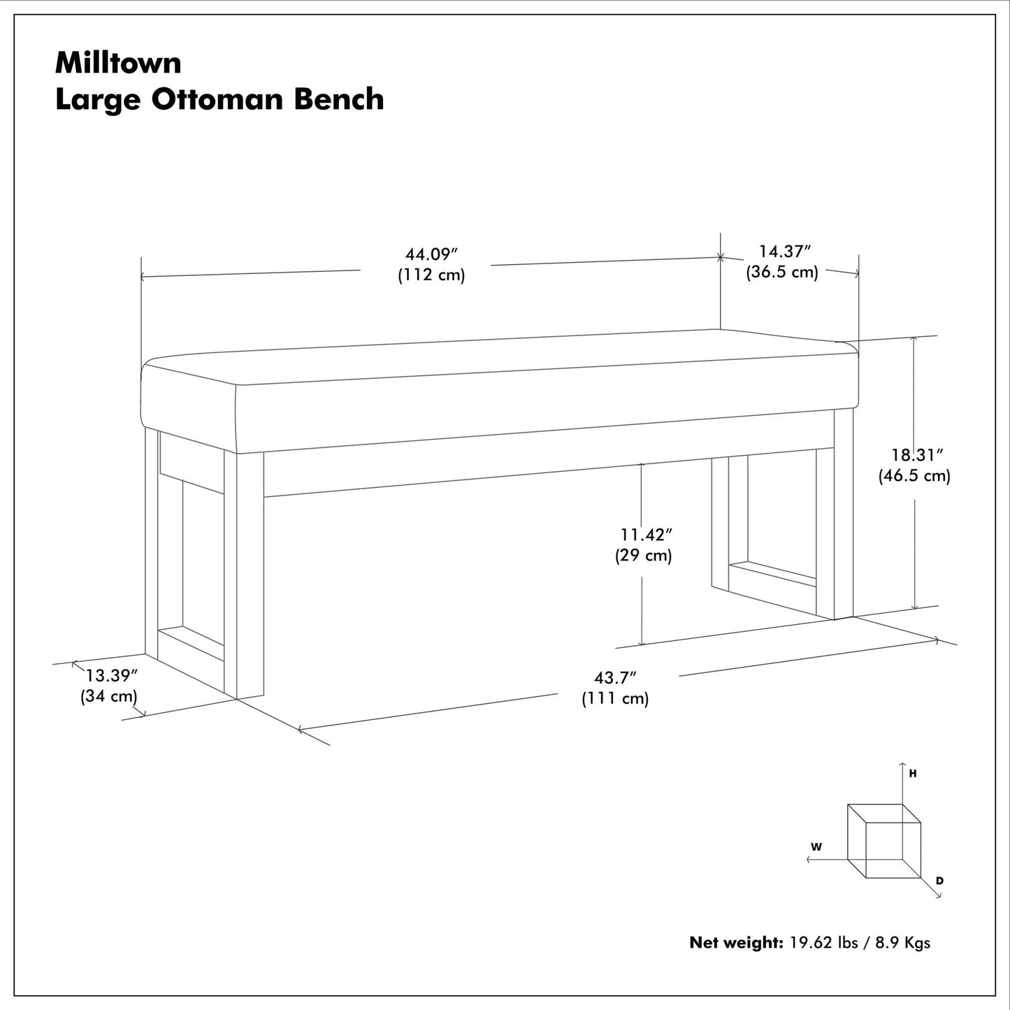 Milltown Upholstered Ottoman Bench With Driftwood