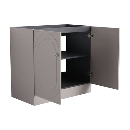 Freestanding bathroom vanity with soft-close, gray raised-panel doors, HouseOfZazla on Tampa Home & Garden Store