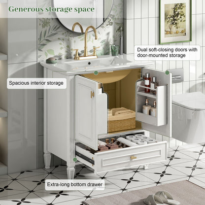 HouseOfZazla freestanding vanity with drawer and dual soft-close doors in white finish on Tampa Home & Garden Store