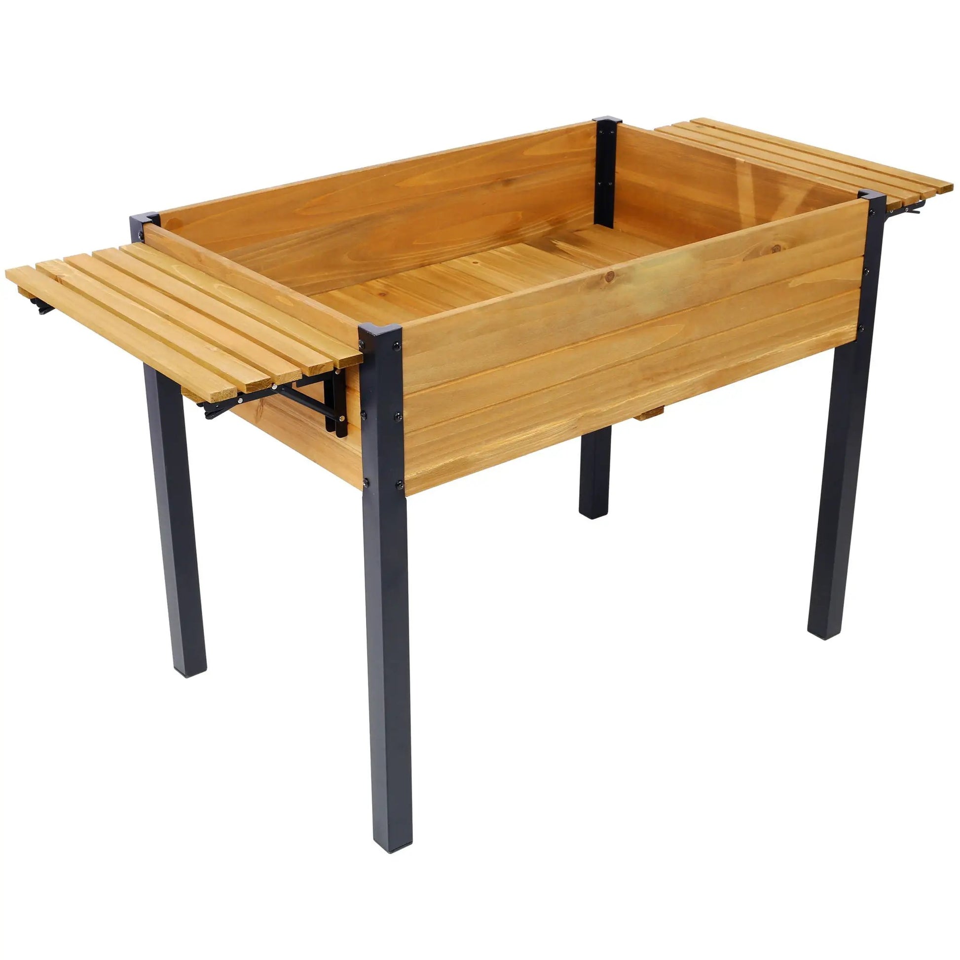 Raised Garden Bed With Metal Legs And Folding Storage Shelf wooden planter with black frame on Tampa Home & Garden Store