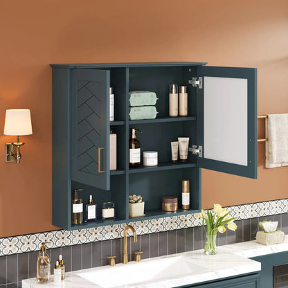 Teal 2-in-1 wall-mounted medicine cabinet with adjustable shelves, soft-close doors and HD mirror on Tampa Home & Garden Store