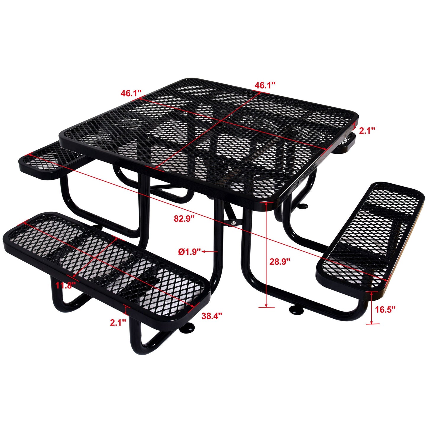 Square Outdoor Steel Picnic Table with Umbrella