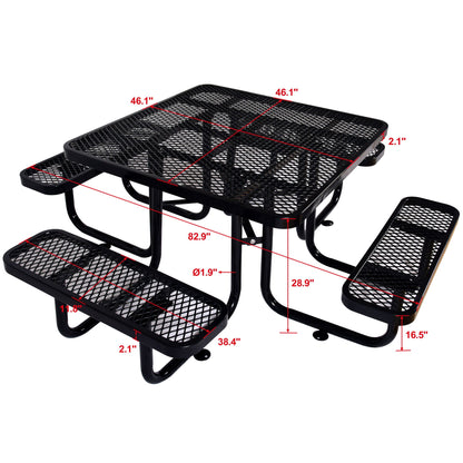 Square Outdoor Steel Picnic Table with Umbrella