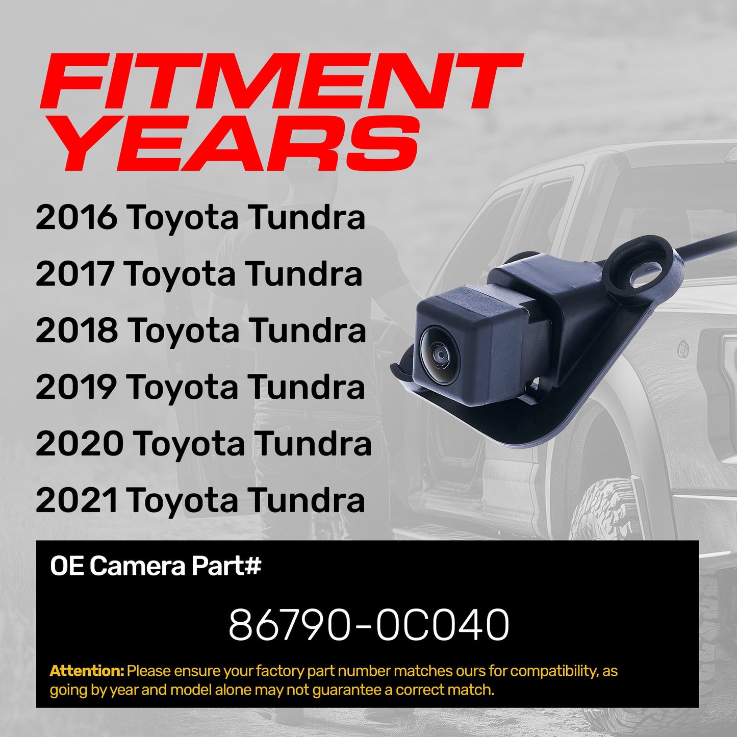 OEM backup camera in black housing, part 86790-0C040 for 2016–2021 Toyota Tundra, Master Tailgaters on Tampa Home & Garden Store