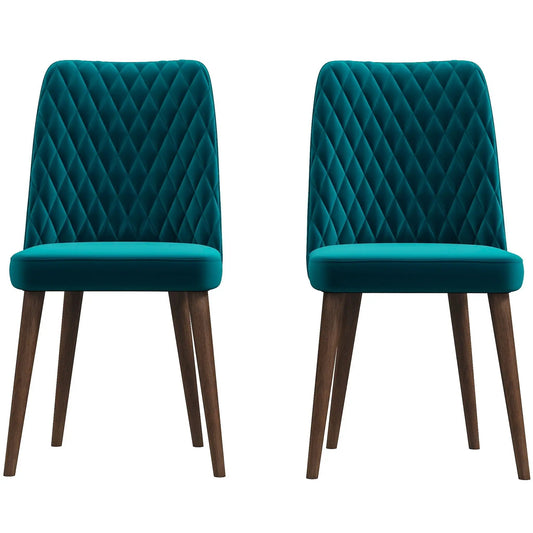 Katie Dining Chair set 2 teal velvet with diamond quilting by Unique Piece Furniture on Tampa Home & Garden Store