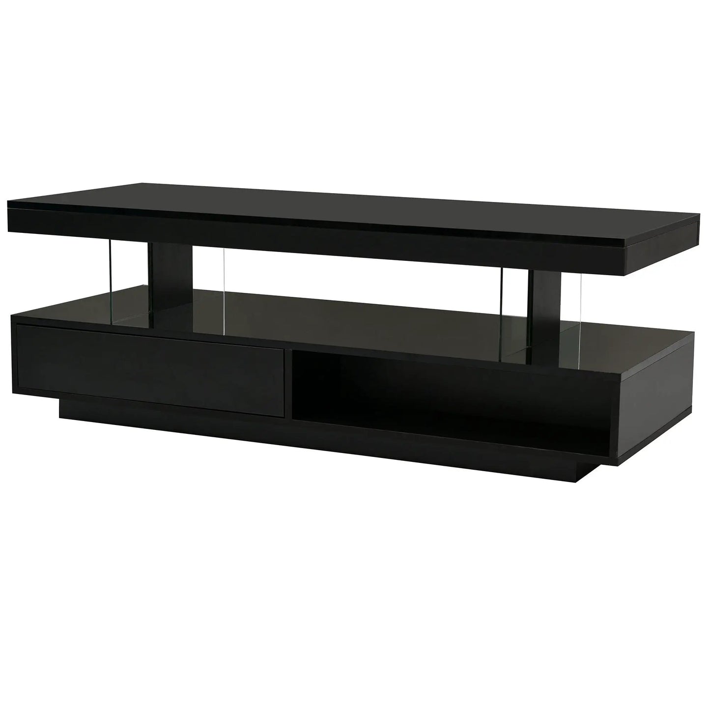 LED coffee table black finish with glass display shelves and 2 drawers by Unique Piece Furniture on Tampa Home & Garden Store