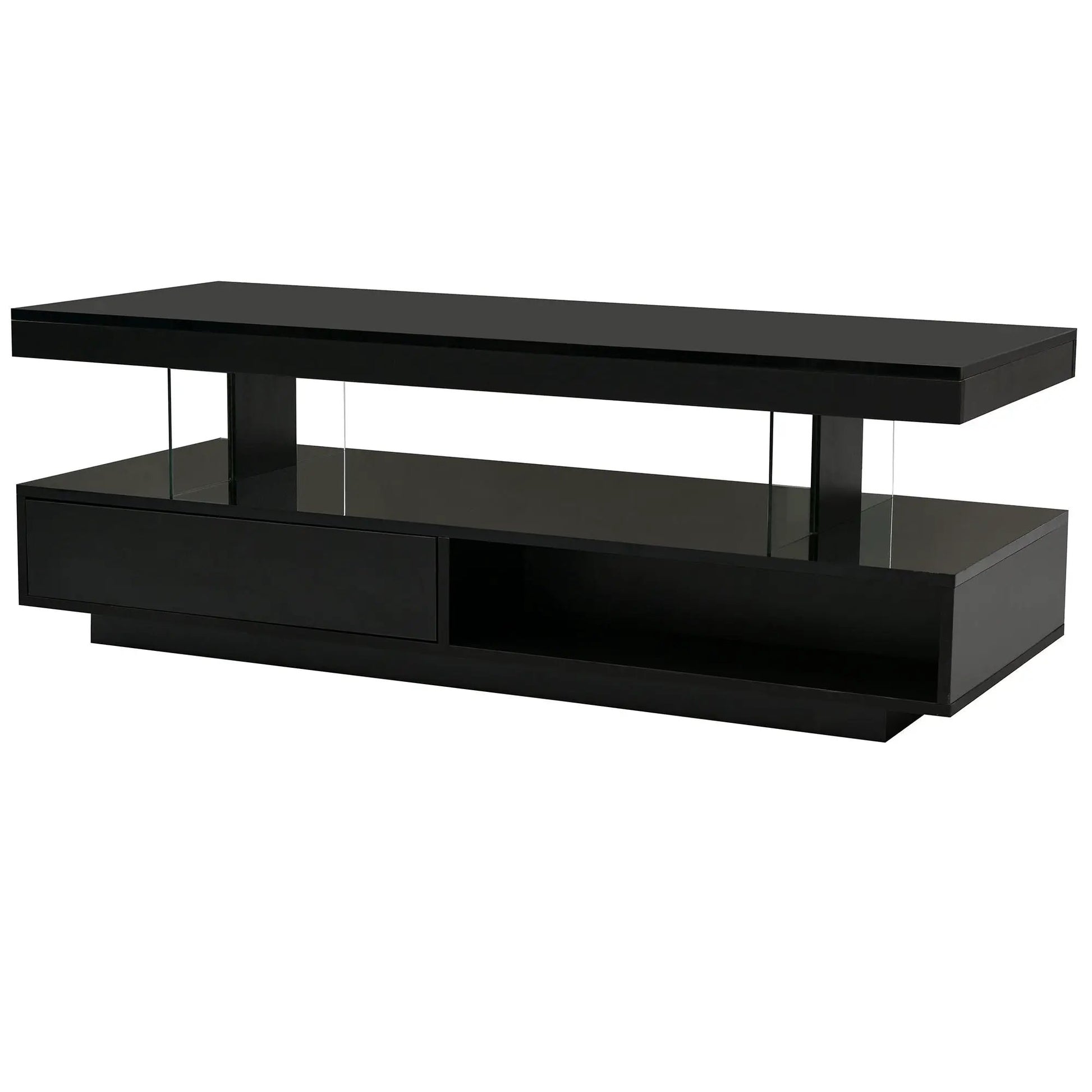 LED coffee table black finish with glass display shelves and 2 drawers by Unique Piece Furniture on Tampa Home & Garden Store
