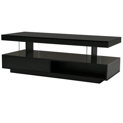LED coffee table black finish with glass display shelves and 2 drawers by Unique Piece Furniture on Tampa Home & Garden Store