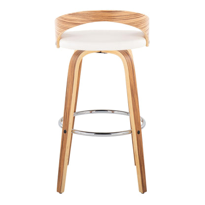 Contemporary swivel barstool with white cushion and chrome round footrest on Tampa Home & Garden Store