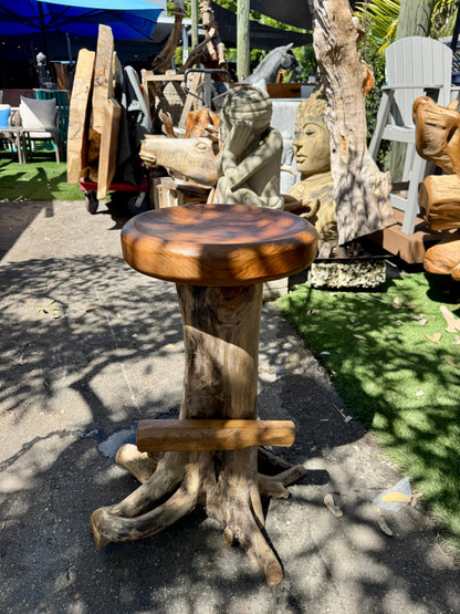 Teak root round barstool XL with natural wood grain outdoor use on Tampa Home & Garden Store