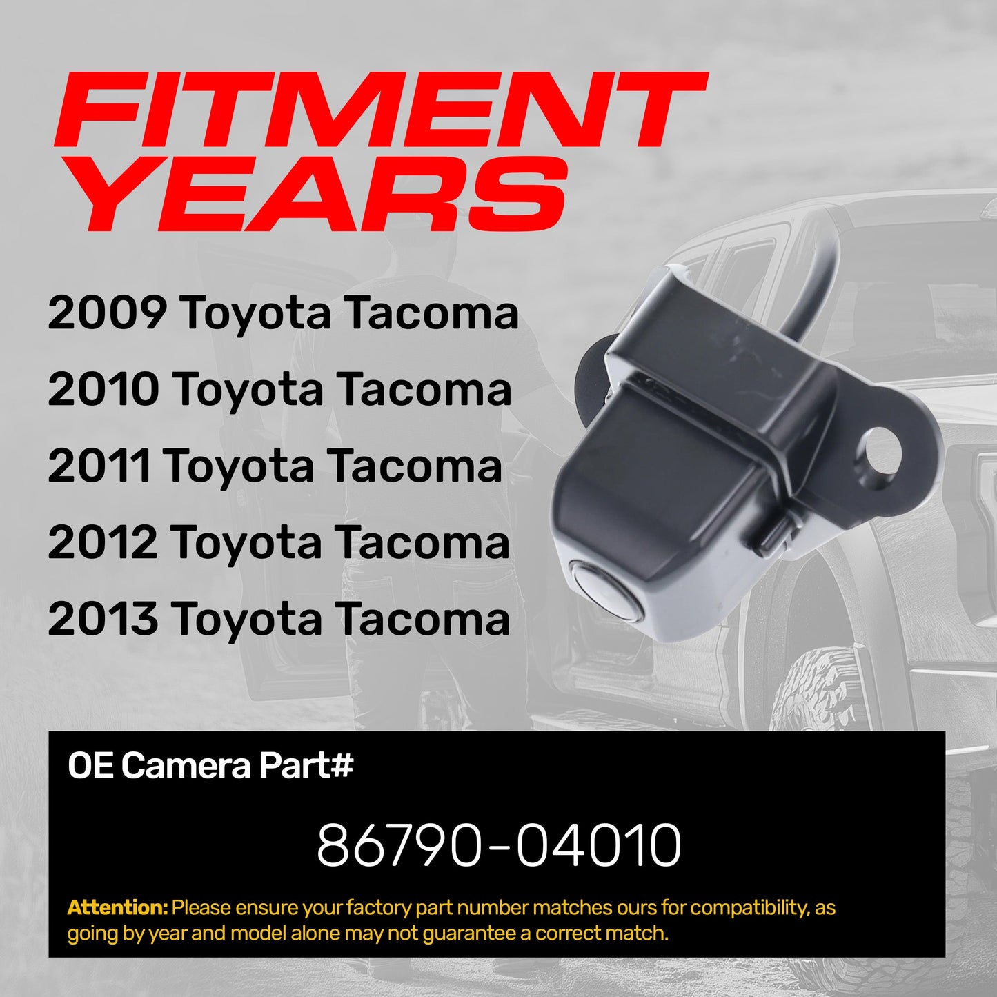 Master Tailgaters OEM backup camera for Toyota Tacoma (2009-2013), OE part 86790-04010 on Tampa Home & Garden Store