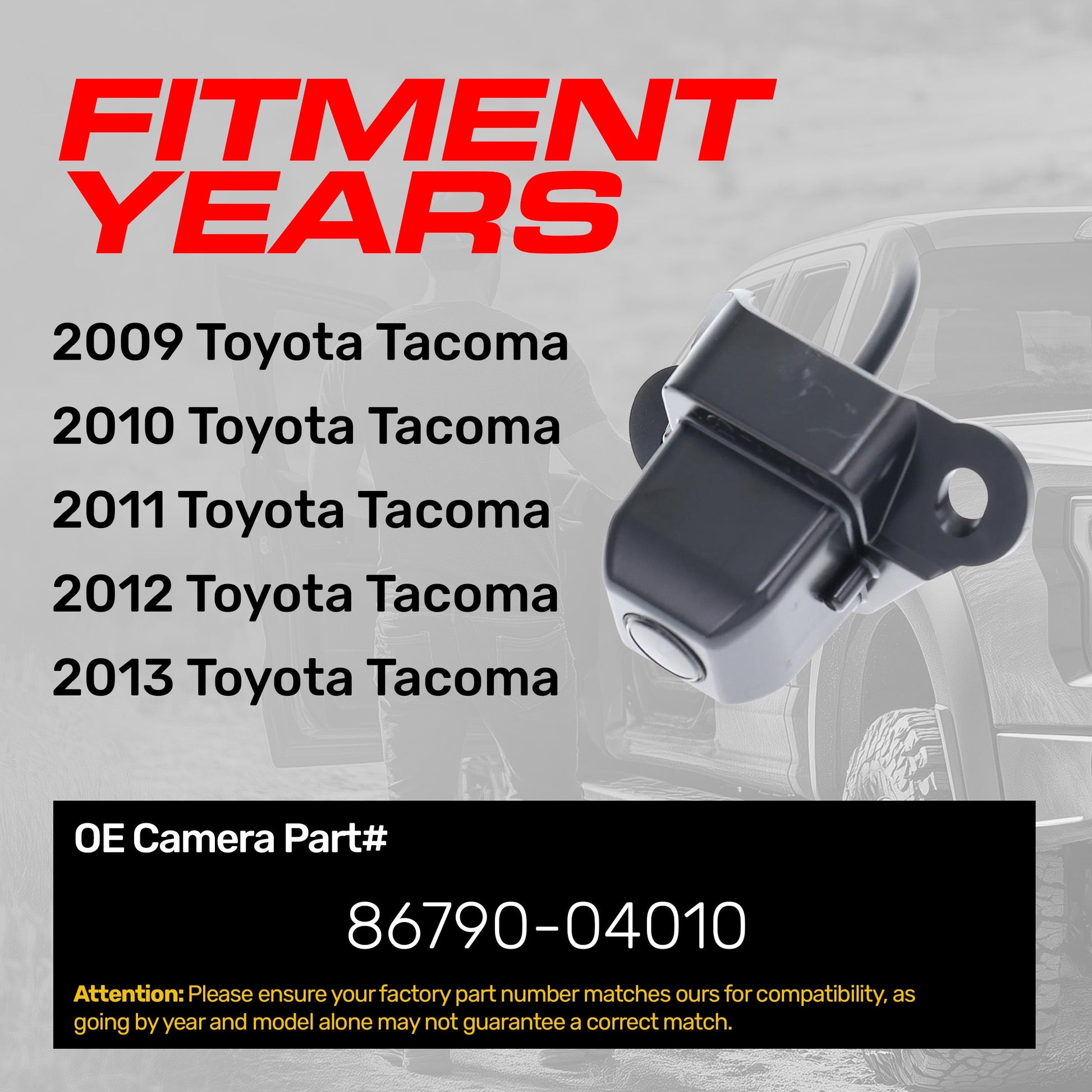 Master Tailgaters OEM backup camera for Toyota Tacoma (2009-2013), OE part 86790-04010 on Tampa Home & Garden Store