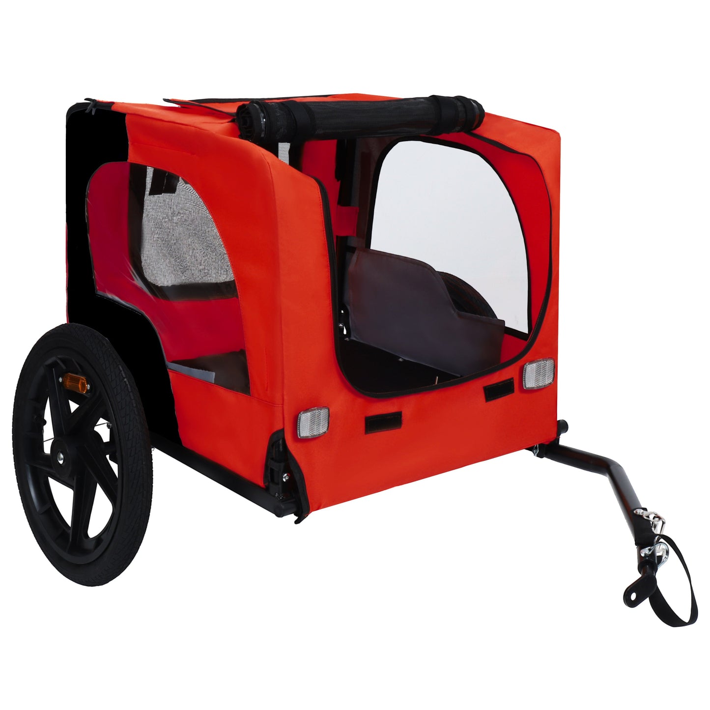 Pet Bike Trailer Dog Cart by HouseOfZazla in red fabric with black mesh window and wheels on Tampa Home & Garden Store