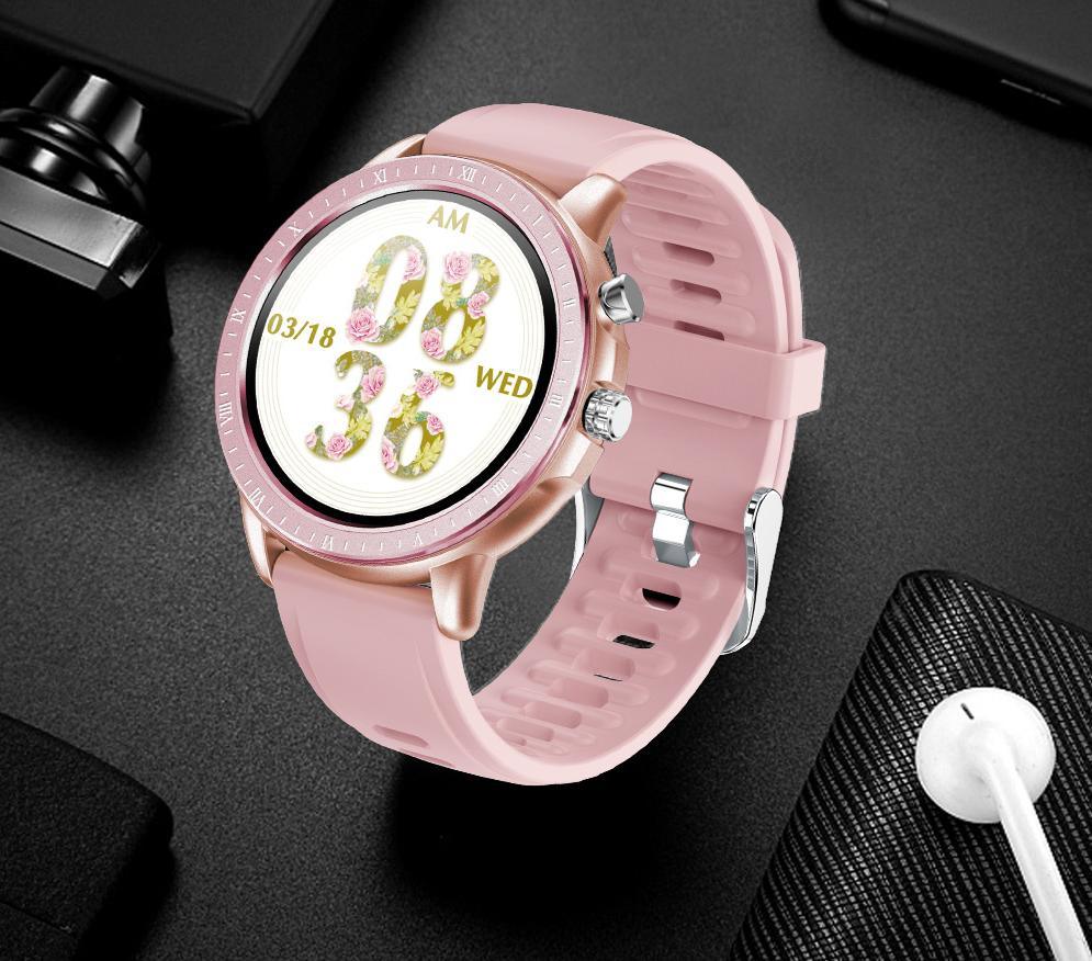 Stevvex pink silicone sport smartwatch with round rose-gold bezel and heart rate monitor on Tampa Home & Garden Store
