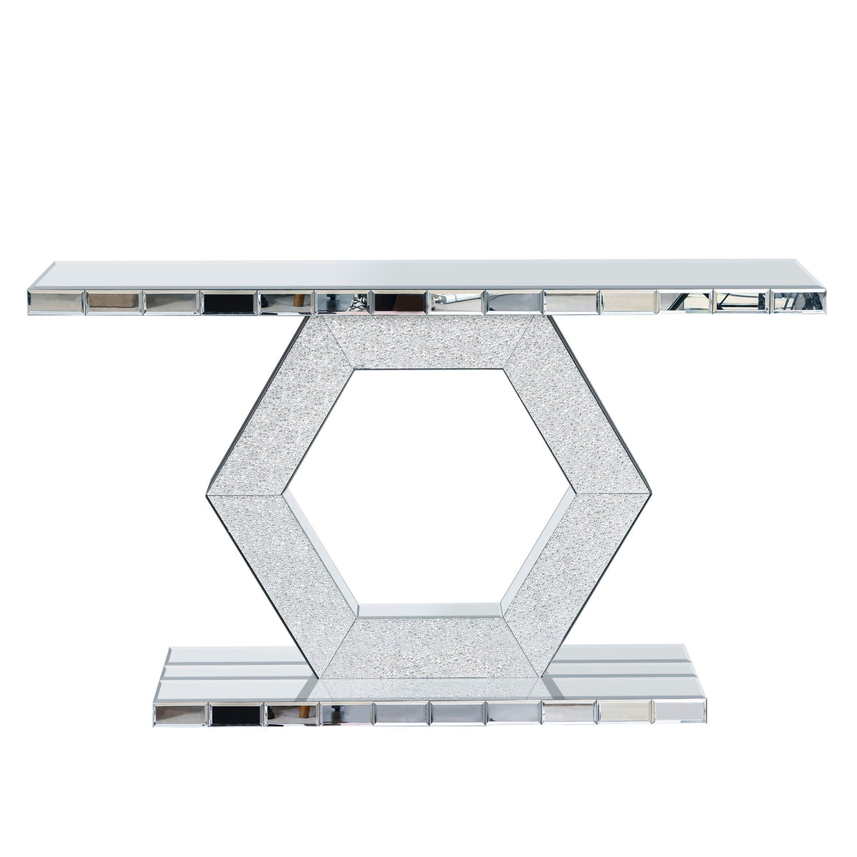 Sparkling Crystal Hexagon Console Table with Diamond Glass Effects in Silver by HouseOfZazla on Tampa Home & Garden Store