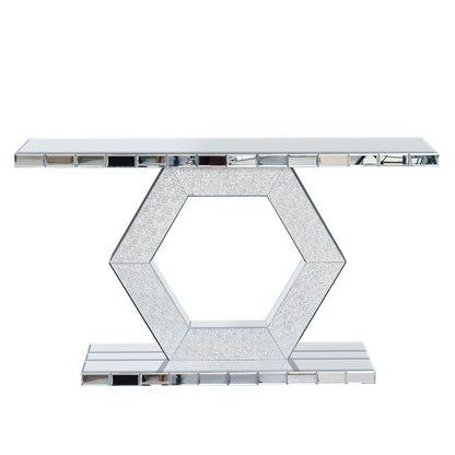 Sparkling Crystal Hexagon Console Table with Diamond Glass Effects in Silver by HouseOfZazla on Tampa Home & Garden Store
