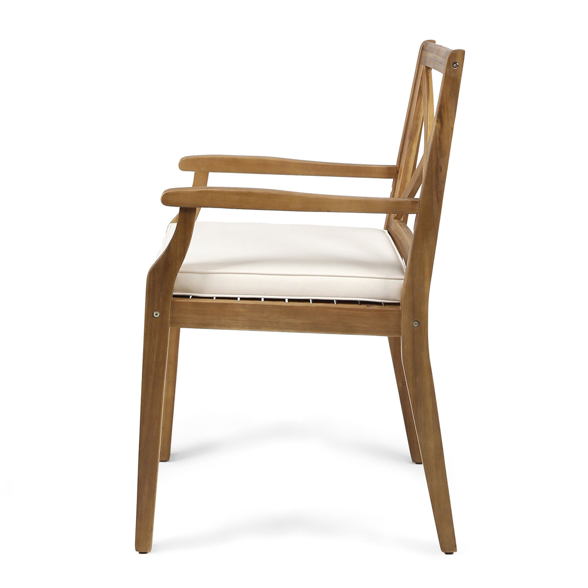 Perla Dining Chair 2-Piece Set with water-resistant cream cushions, wooden outdoor chairs on Tampa Home & Garden Store
