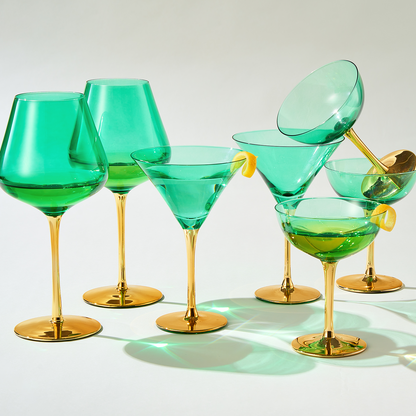 Deco Stemmed Wine Glasses Set of Two Clear