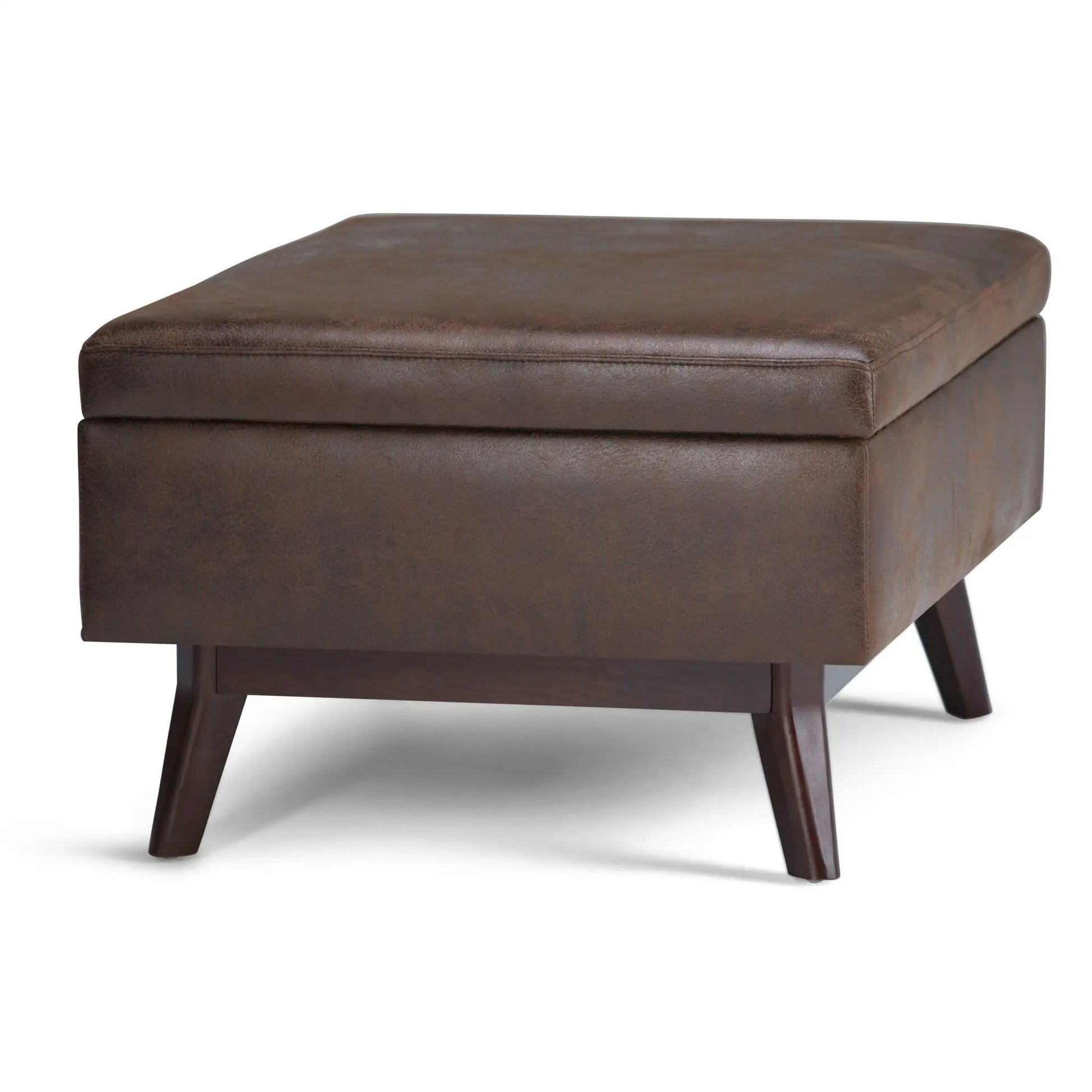 Owen upholstered storage ottoman in brown leather with wood legs by Unique Piece Furniture on Tampa Home & Garden Store